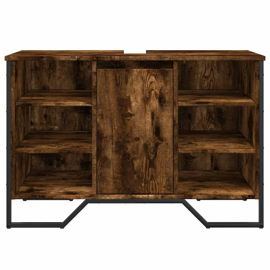 Armoire lavabo de salle de bain chêne fumé 91x35x60 cm - 4