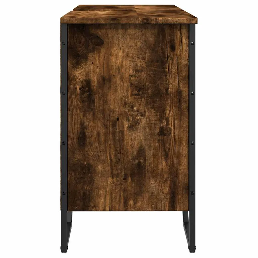 Armoire lavabo de salle de bain chêne fumé 91x35x60 cm - 5