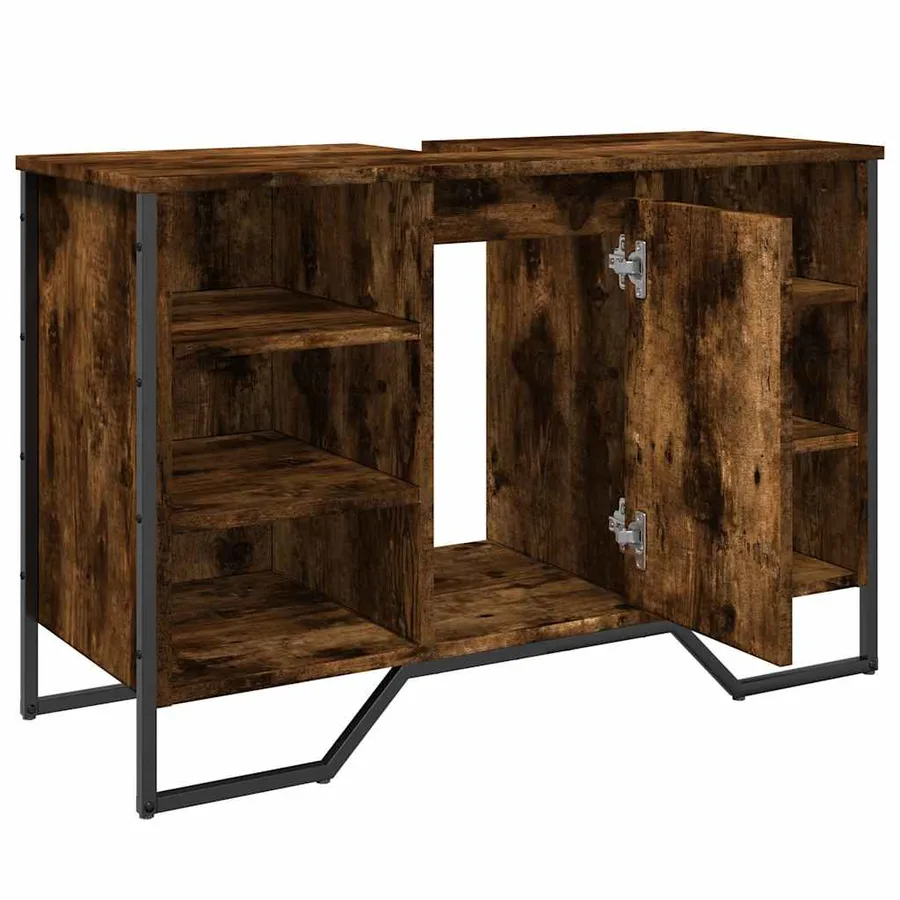 Armoire lavabo de salle de bain chêne fumé 91x35x60 cm - 8
