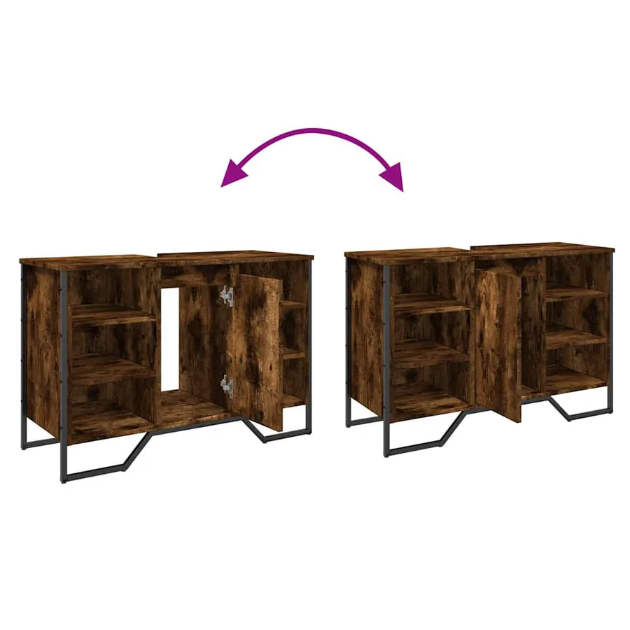 Armoire lavabo de salle de bain chêne fumé 91x35x60 cm - 9