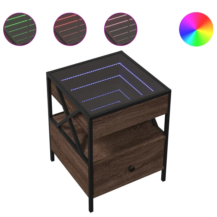 Table de chevet avec LED infini chêne marron 40x40x51 cm - 2