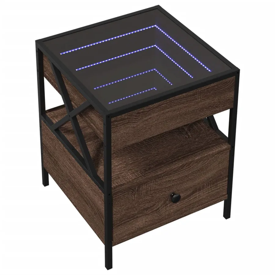 Table de chevet avec LED infini chêne marron 40x40x51 cm - 3