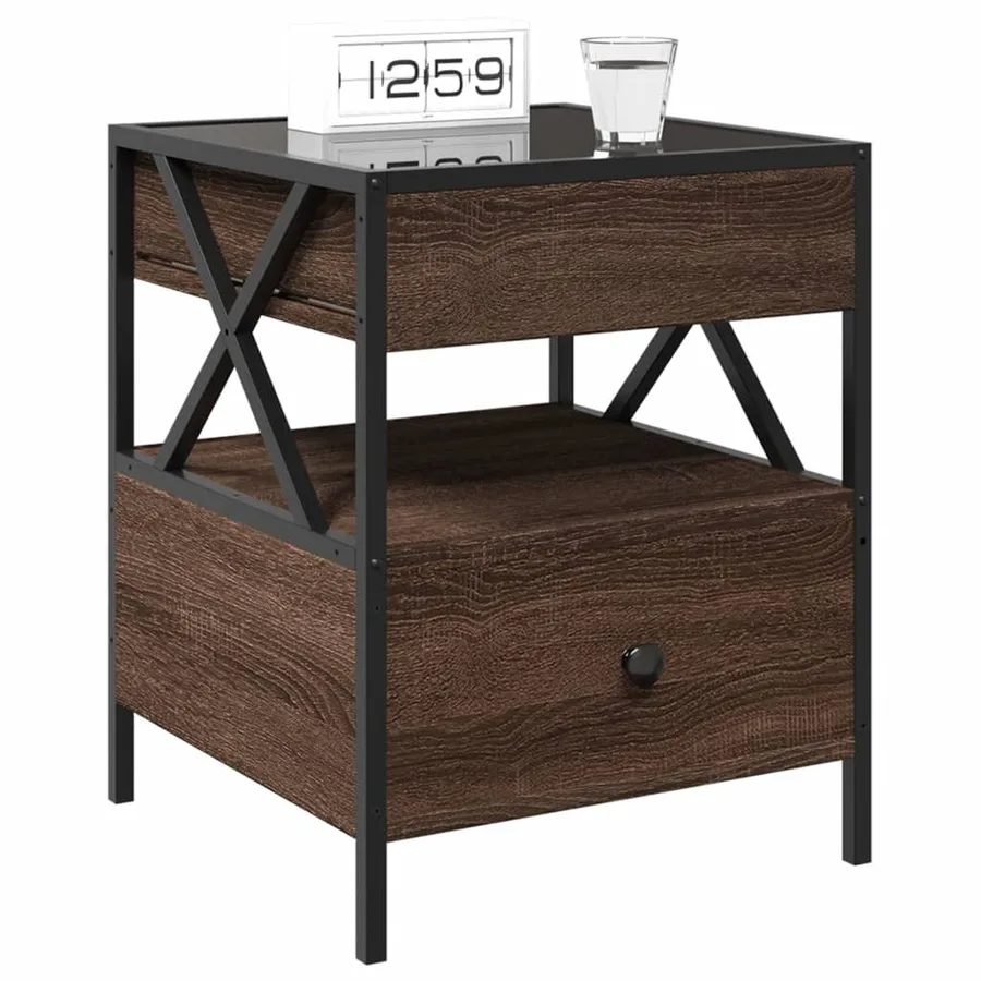 Table de chevet avec LED infini chêne marron 40x40x51 cm - 5