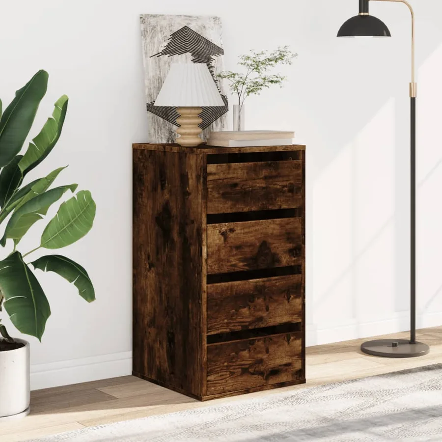 Commode d'angle chêne fumé 40x41x76 cm bois d'ingénierie - 3