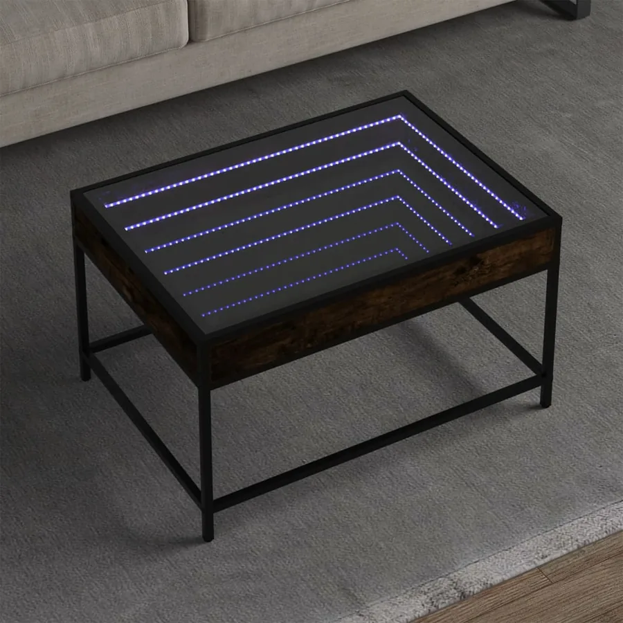 Table basse avec LED infini chêne fumé 70x50x41 cm