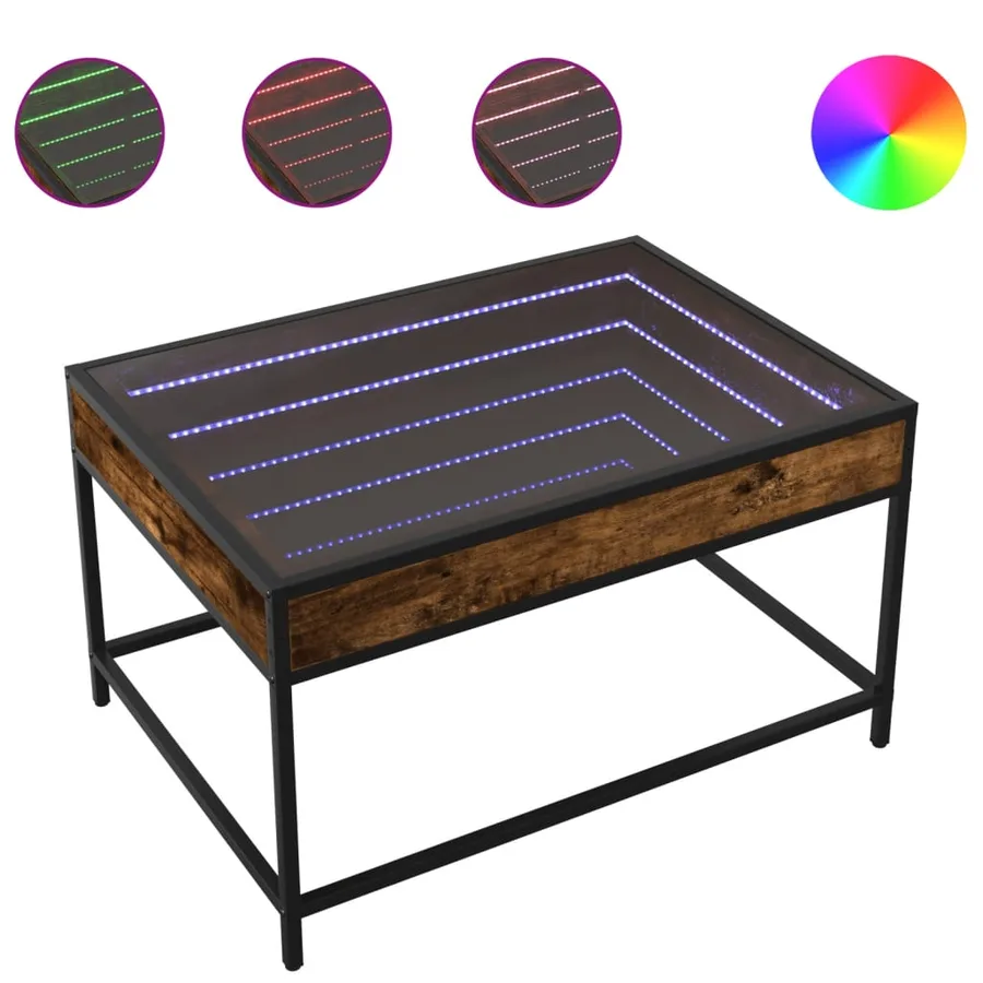 Table basse avec LED infini chêne fumé 70x50x41 cm - 2