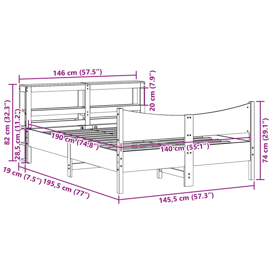 Cadre de lit avec tête de lit cire marron 140x190cm bois de pin - 11