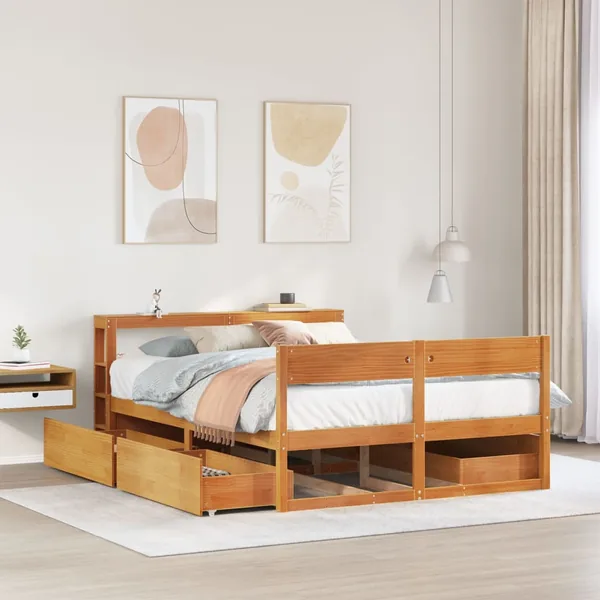 Cadre de lit sans matelas cire marron 140x190cm bois pin massif