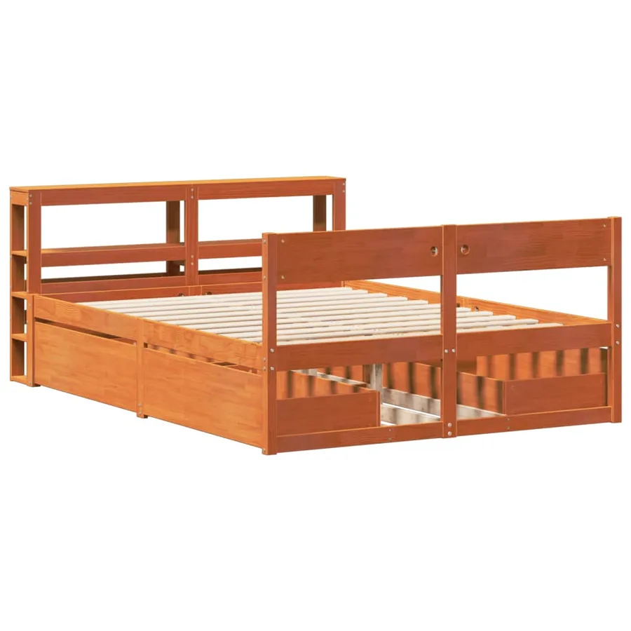 Cadre de lit sans matelas cire marron 140x190cm bois pin massif - 3