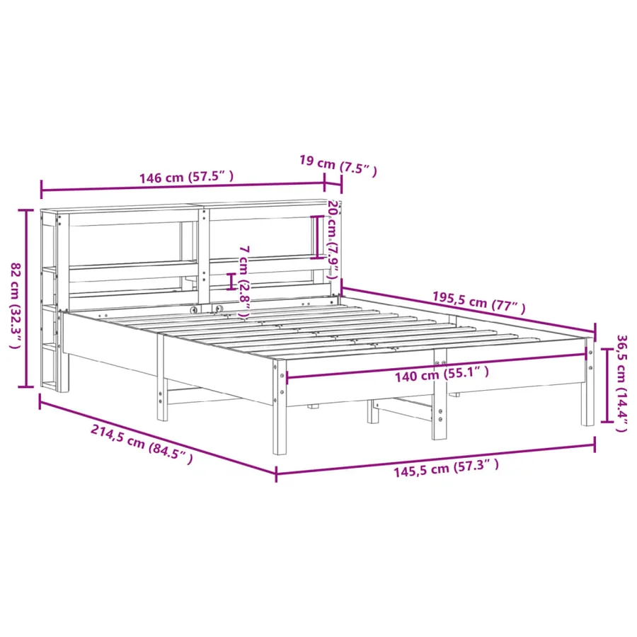 Cadre de lit sans matelas cire marron 140x190cm bois pin massif - 12