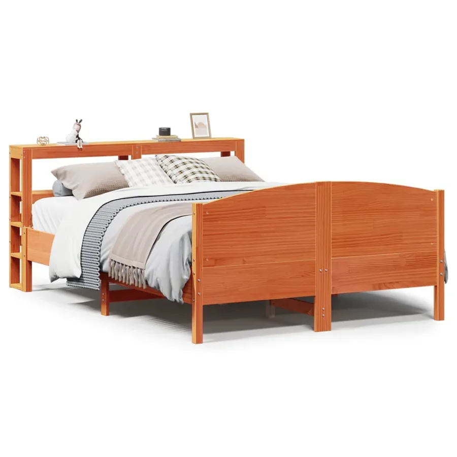 Cadre de lit sans matelas cire marron 140x200cm bois pin massif - 2