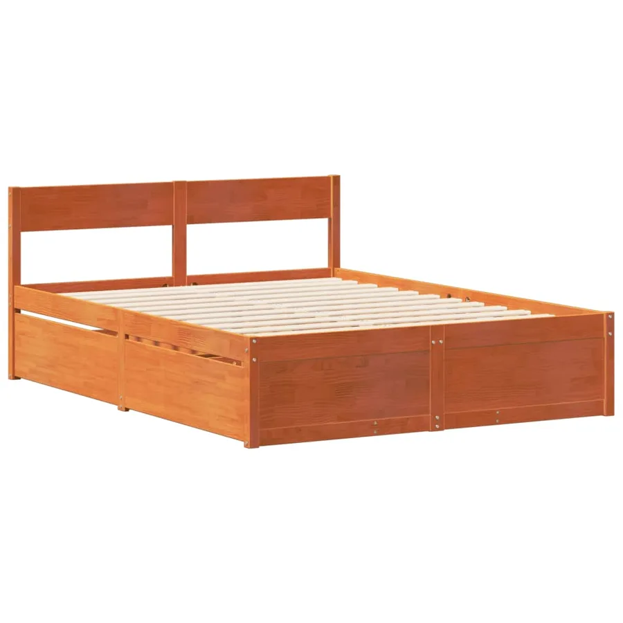 Cadre de lit sans matelas cire marron 140x200cm bois pin massif - 5