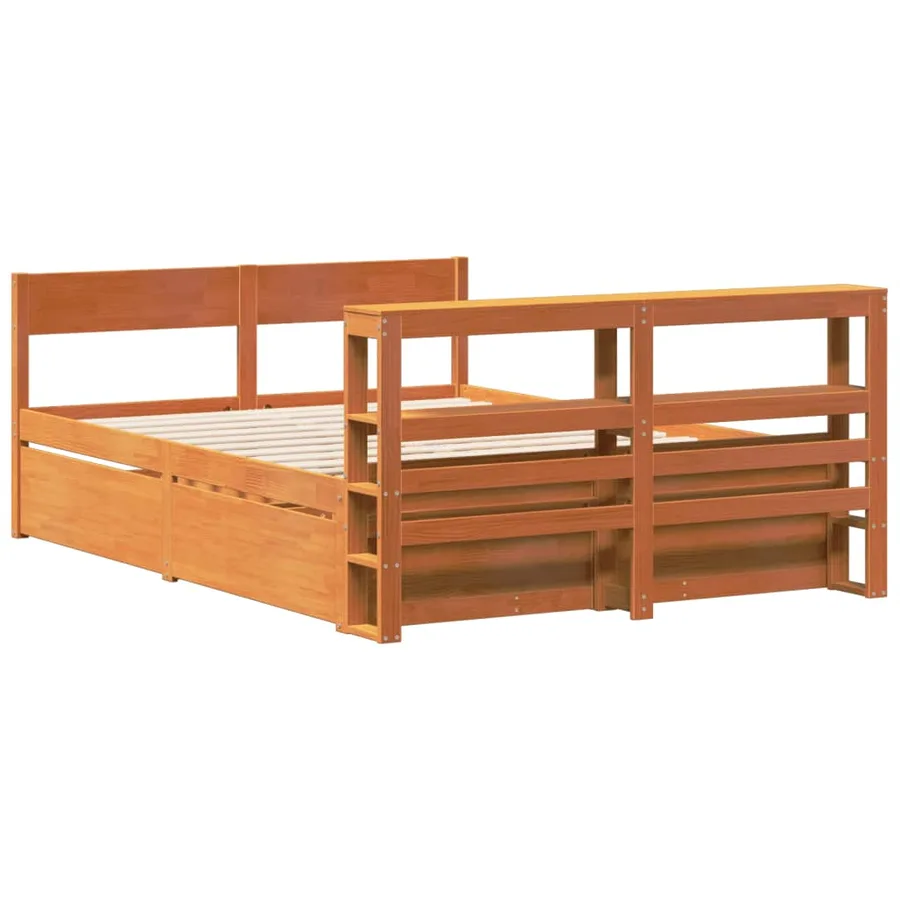 Cadre de lit sans matelas cire marron 140x200cm bois pin massif - 8