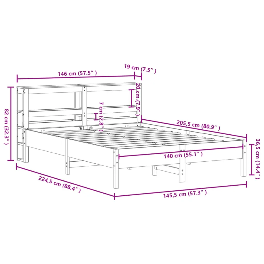 Cadre de lit sans matelas cire marron 140x200cm bois pin massif - 12