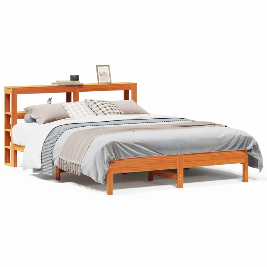 Cadre de lit sans matelas cire marron 140x200cm bois pin massif - 2