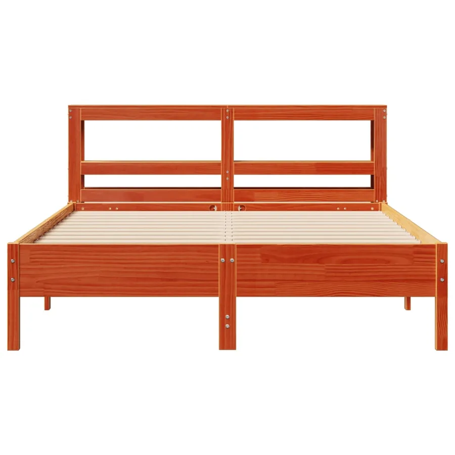 Cadre de lit sans matelas cire marron 140x200cm bois pin massif - 4