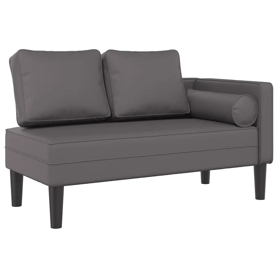 Chaise longue avec coussins gris similicuir - 2