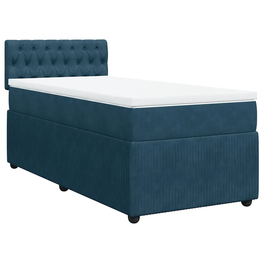 Sommier à lattes de lit avec matelas bleu 90x200 cm velours - 3