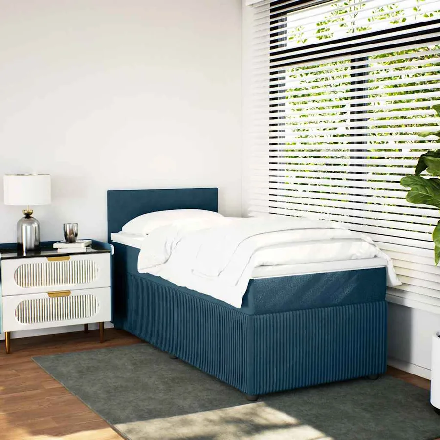 Sommier à lattes de lit avec matelas bleu 90x200 cm velours - 4