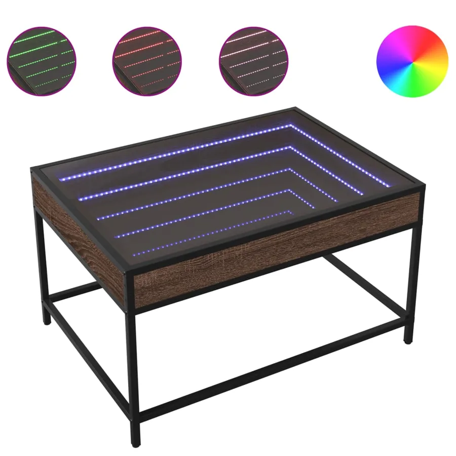 Table basse avec LED infini chêne marron 70x50x41 cm - 2
