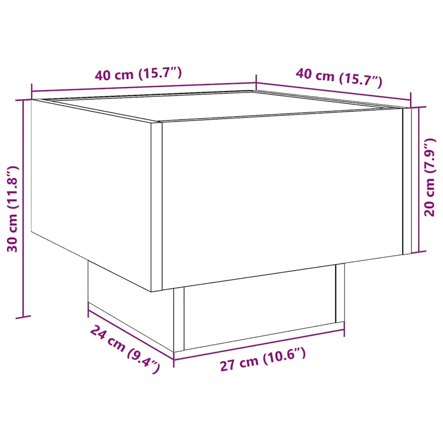 Table d'appoint et LED sonoma gris 40x40x30cm bois d'ingénierie - 13