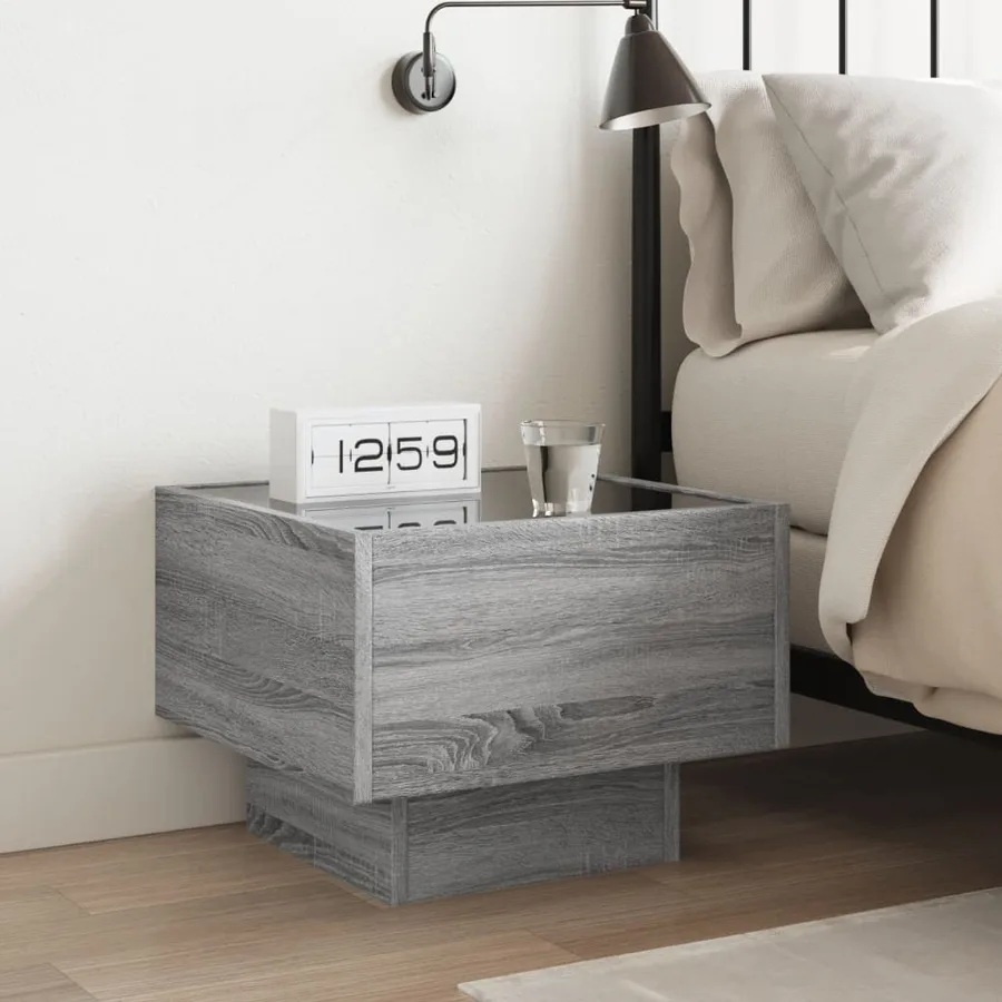 Table de chevet avec LED infini sonoma gris 40x40x30 cm - 4