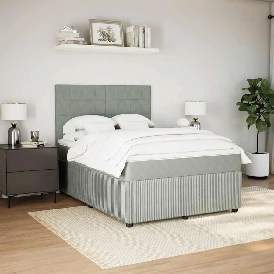 Sommier à lattes de lit et matelas Gris clair 140x190cm Velours - 4