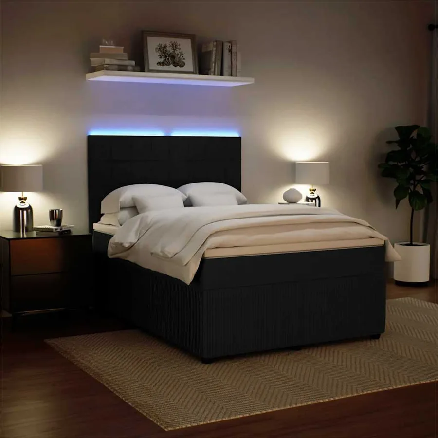 Sommier à lattes de lit avec matelas Noir 140x190 cm Velours - 5