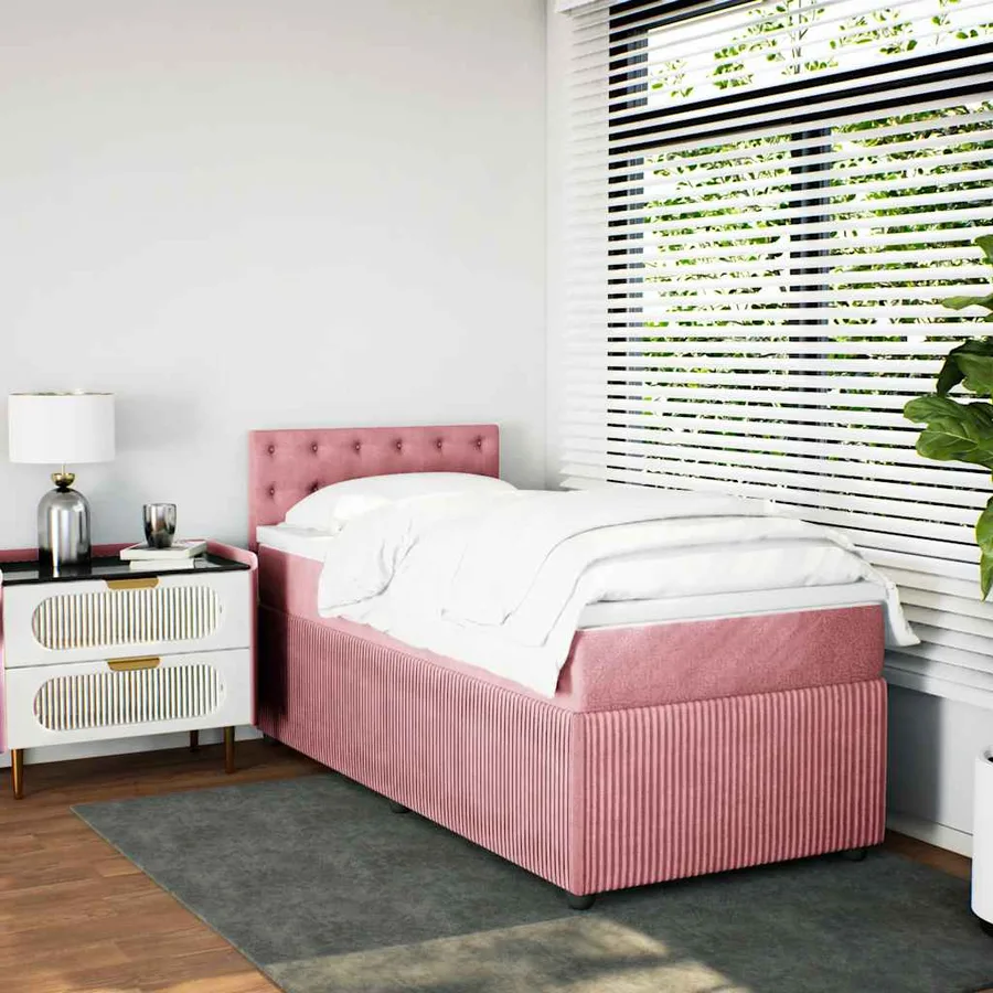 Sommier à lattes de lit avec matelas Rose 90x200 cm Velours - 4