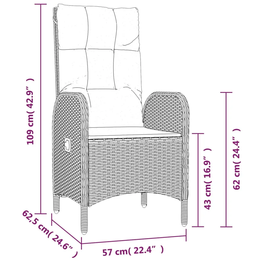 Ensemble à manger de jardin coussins 7pcs Noir Résine tressée - 10