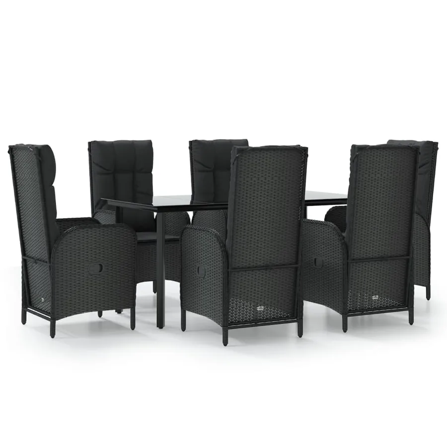 Garden Dining Set Cushions 7 pcs Black Poly Rattan - 2