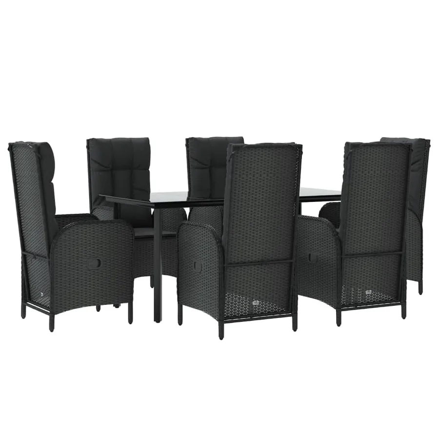 Ensemble à manger de jardin coussins 7pcs Noir Résine tressée - 3