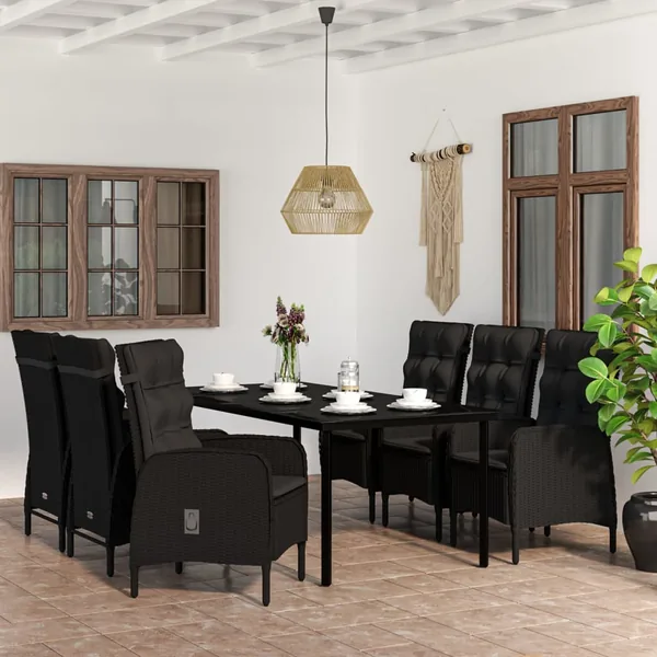 Ensemble à manger de jardin avec coussins 7 pcs Noir