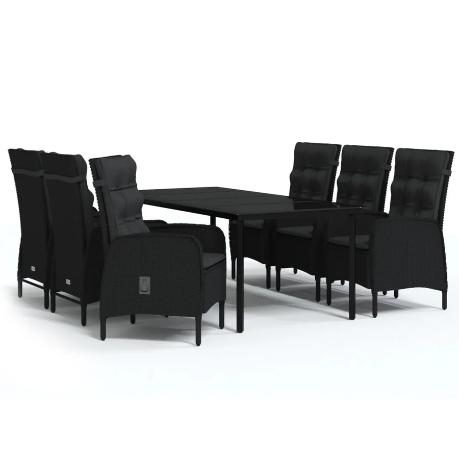 Garden Dining Set with Cushions 7 pcs Black - 2