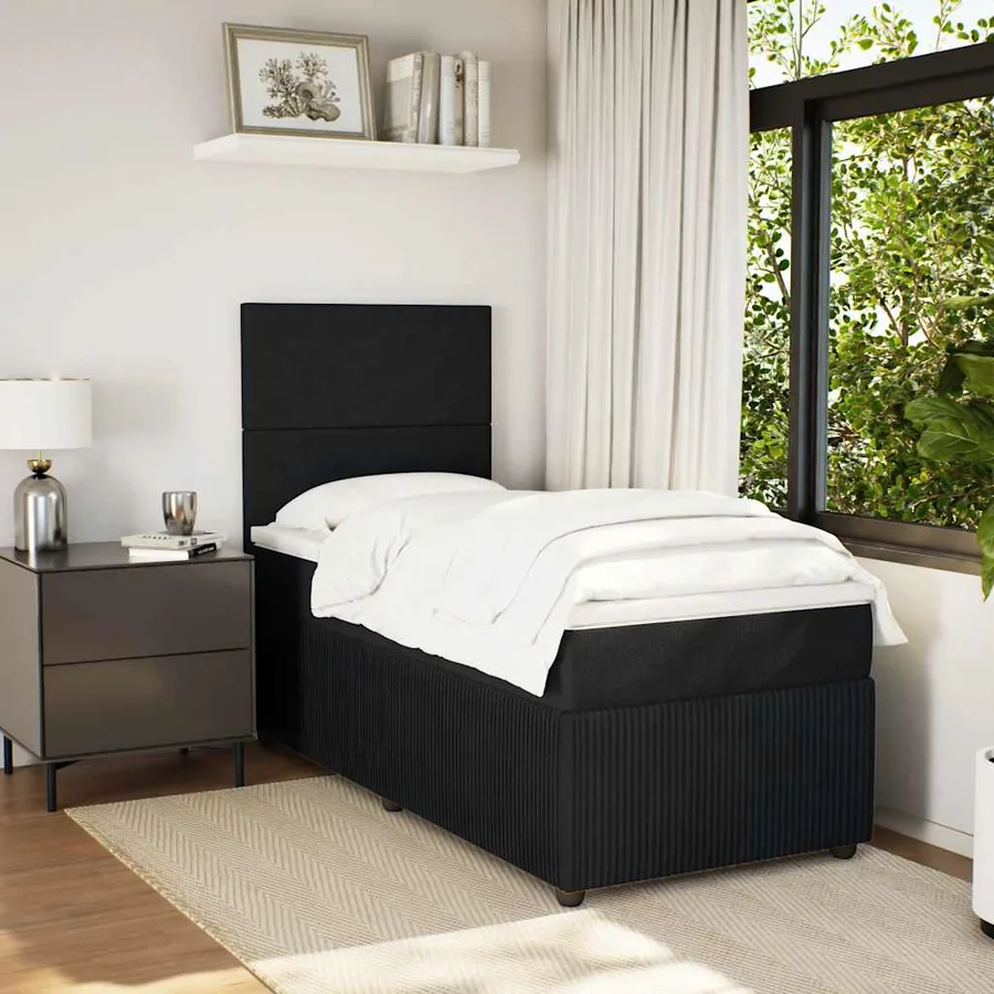 Sommier à lattes de lit avec matelas Noir 90x200 cm Velours - 3