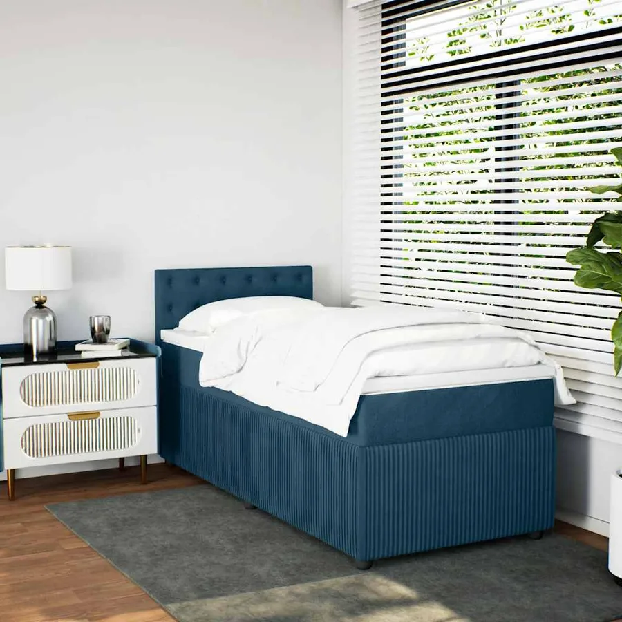 Sommier à lattes de lit avec matelas bleu 90x200 cm velours - 3