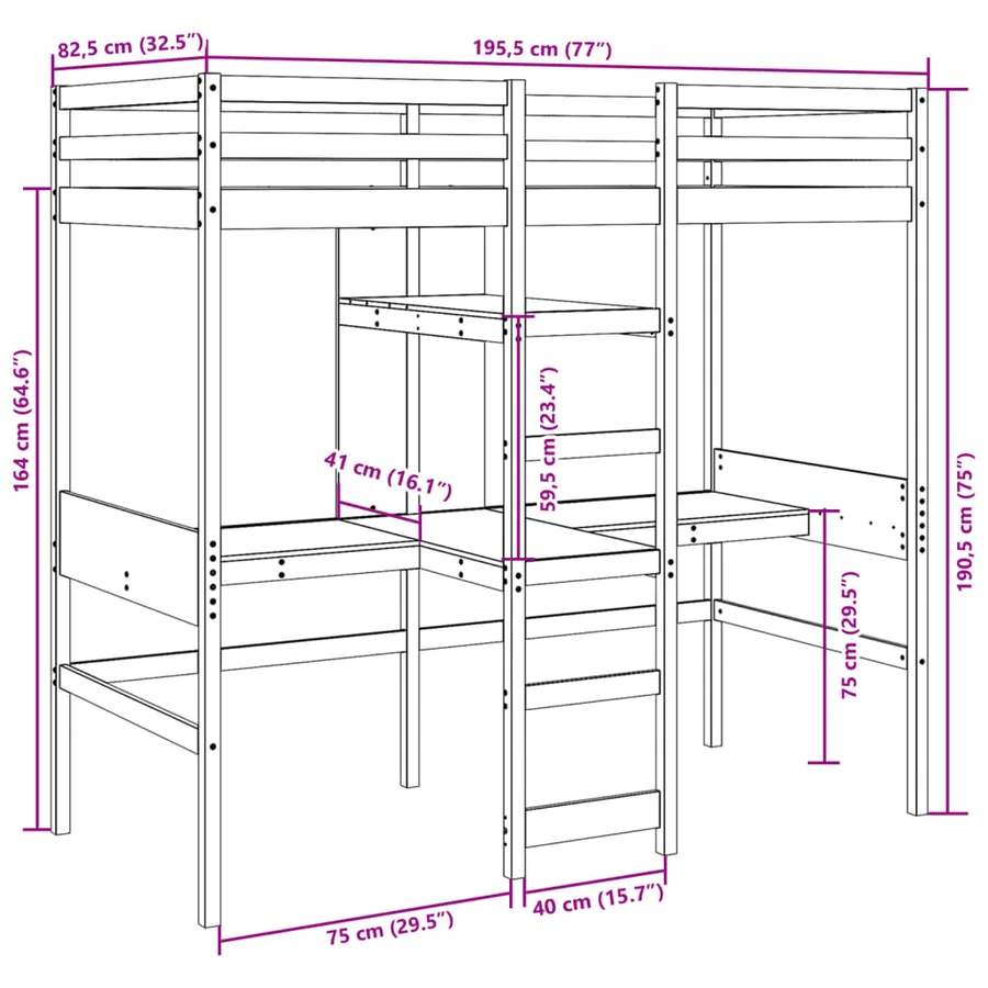 Cadre de lit superposé sans matelas blanc 75x190 cm pin massif - 10