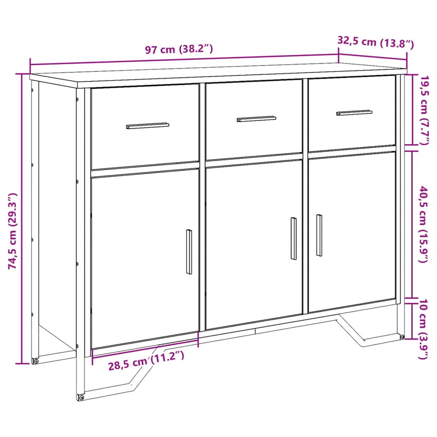 Buffet chêne sonoma 97x32,5x74,5 cm bois d'ingénierie - 11