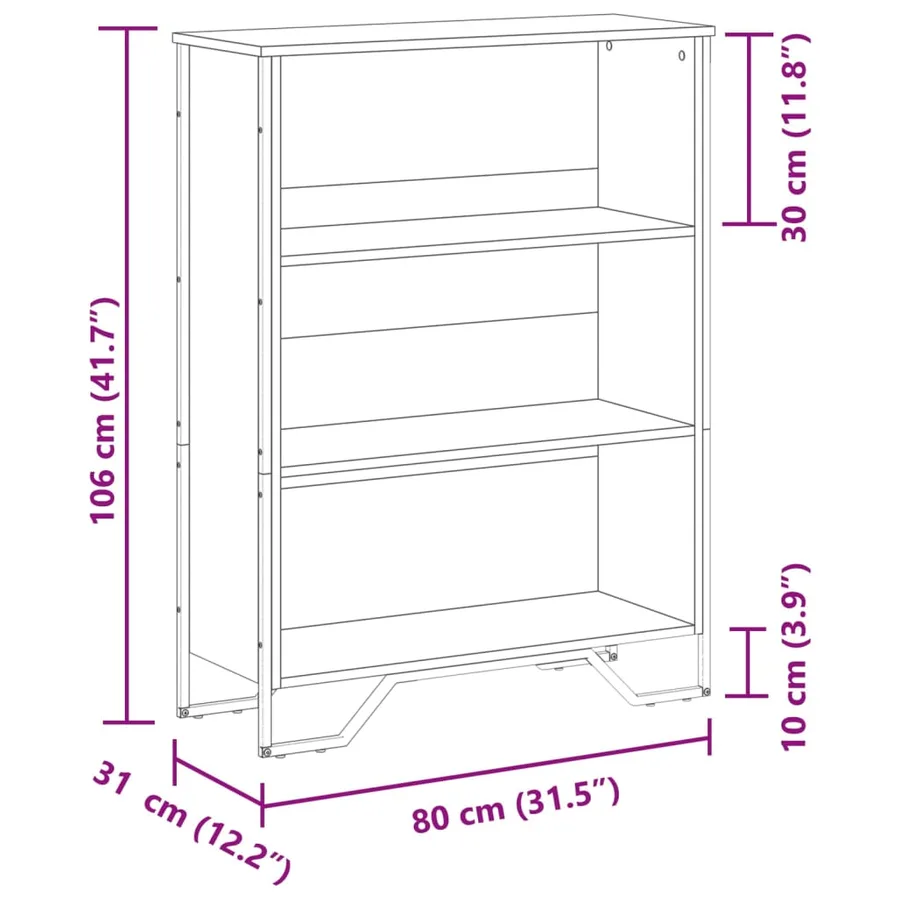 Bibliothèque noir 80x31x106 cm bois d'ingénierie - 9