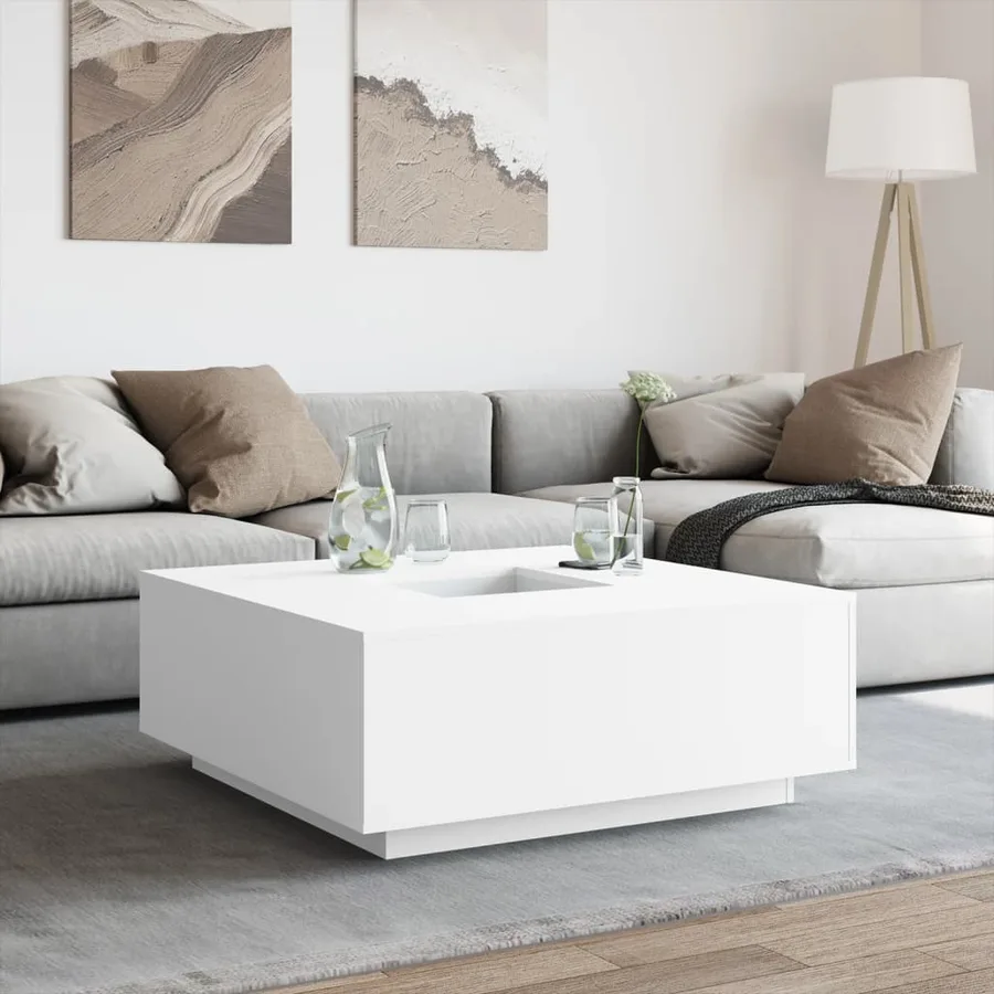 Table basse blanc 100x100x40 cm bois d'ingénierie - 3