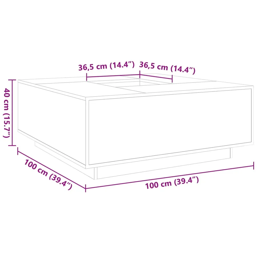 Table basse blanc 100x100x40 cm bois d'ingénierie - 9