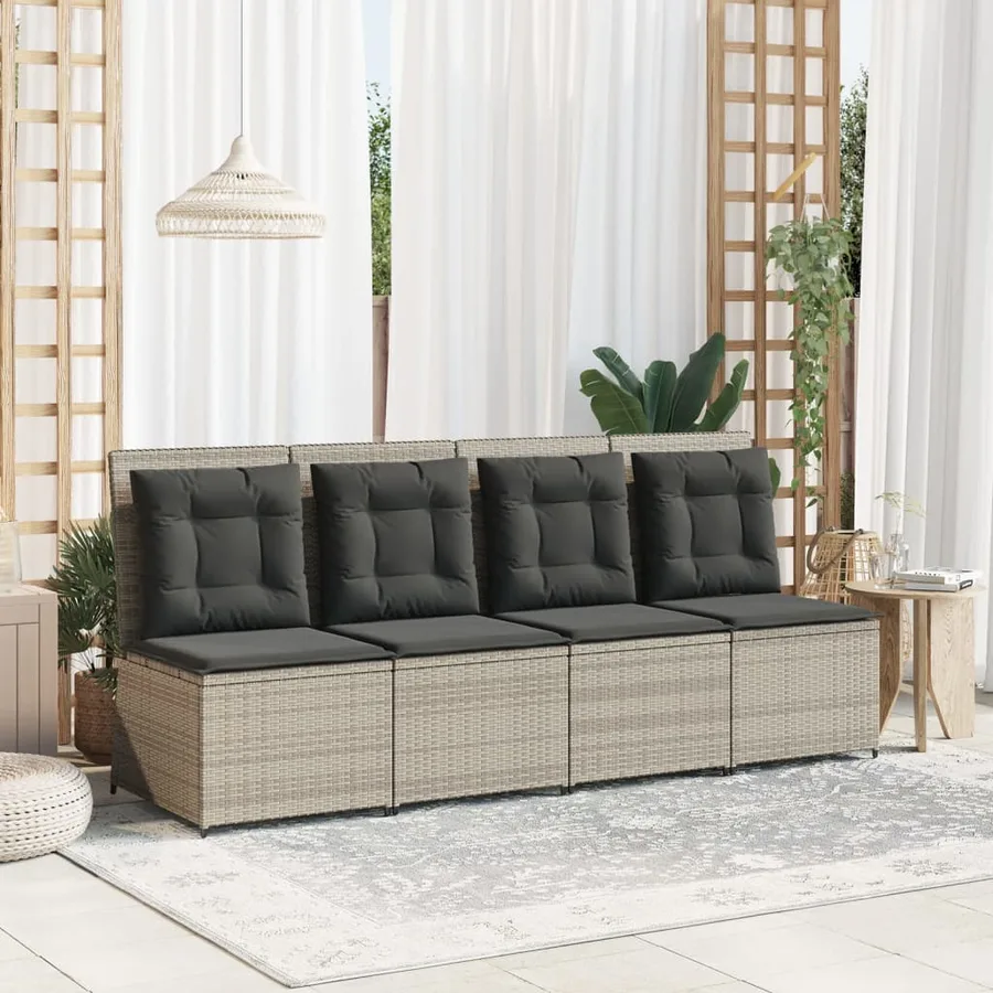 Canapé inclinable de jardin coussins gris clair résine tressée - 3