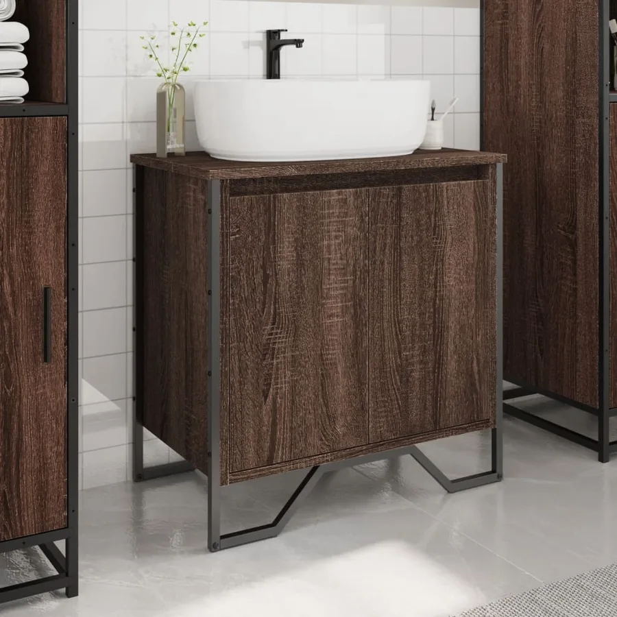 Armoire lavabo de salle de bain chêne marron 60x35x60 cm - 3