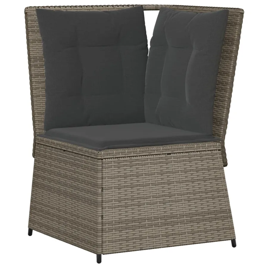 Canapé d'angle de jardin avec coussins gris résine tressée - 2