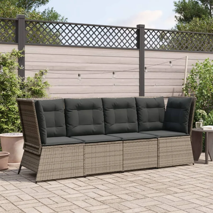 Canapé d'angle de jardin avec coussins gris résine tressée - 3
