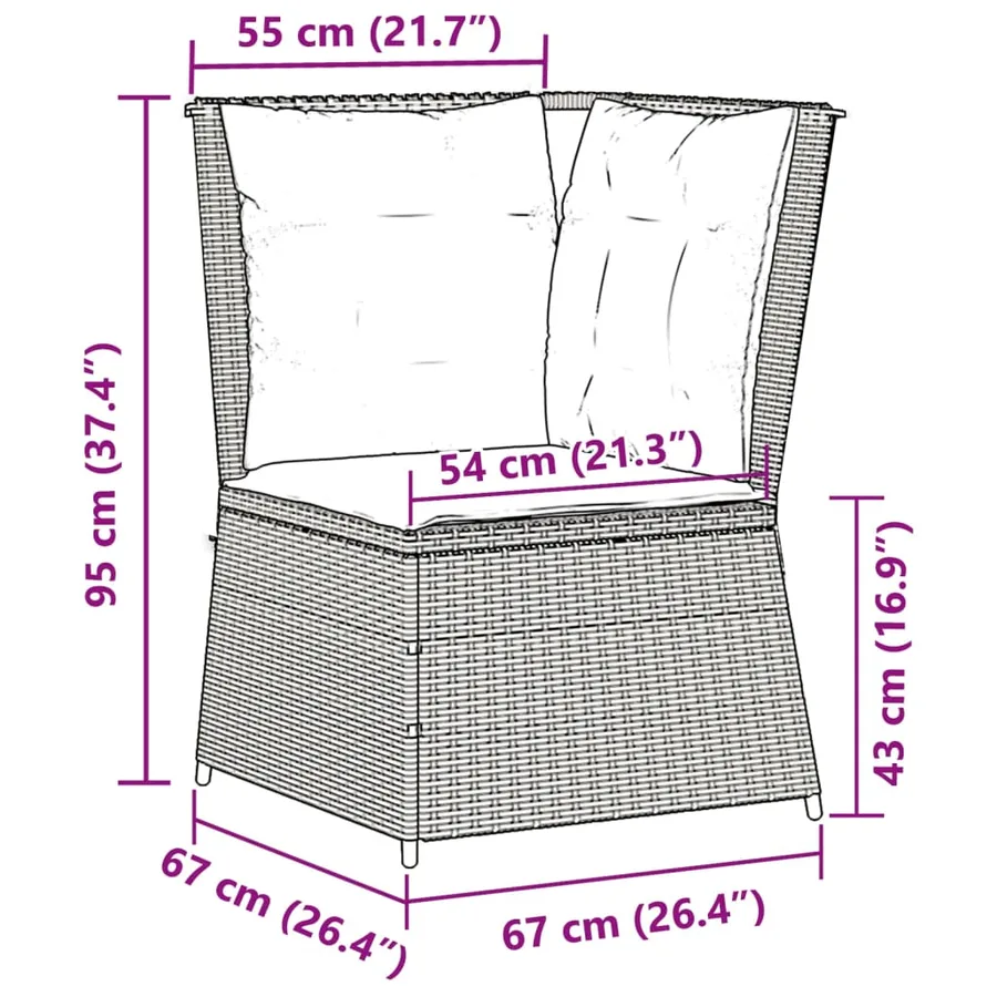 Canapé d'angle de jardin avec coussins gris résine tressée - 8