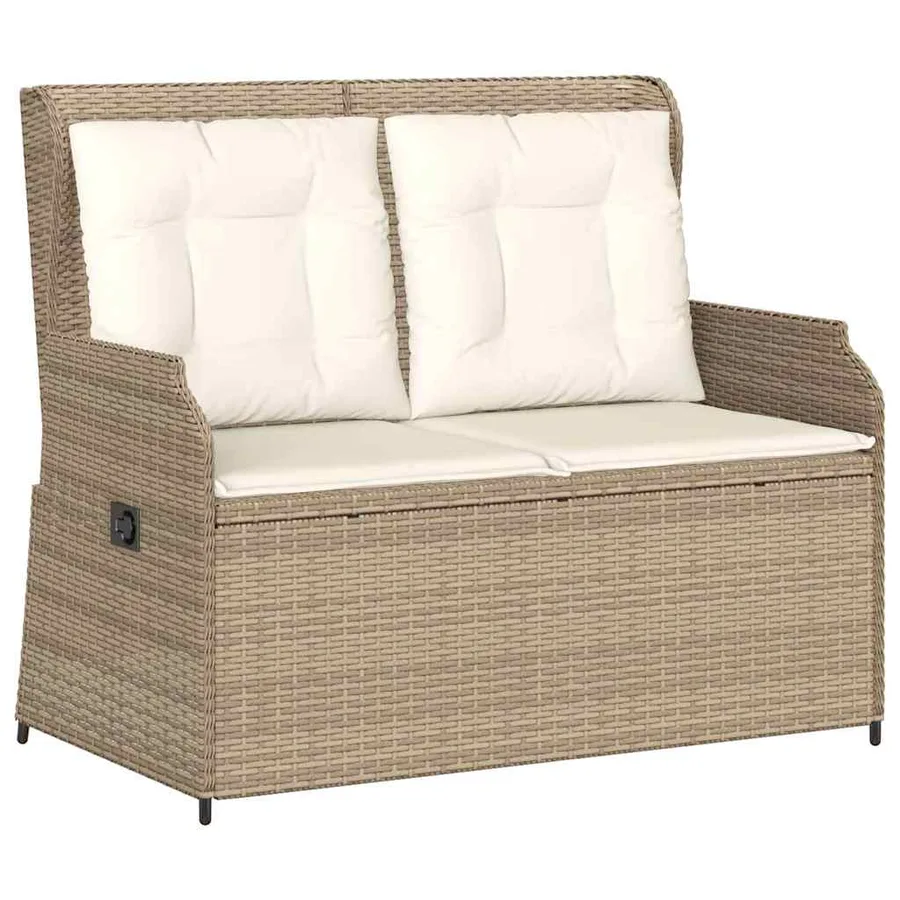 Banc inclinable de jardin avec coussins beige résine tressée - 2