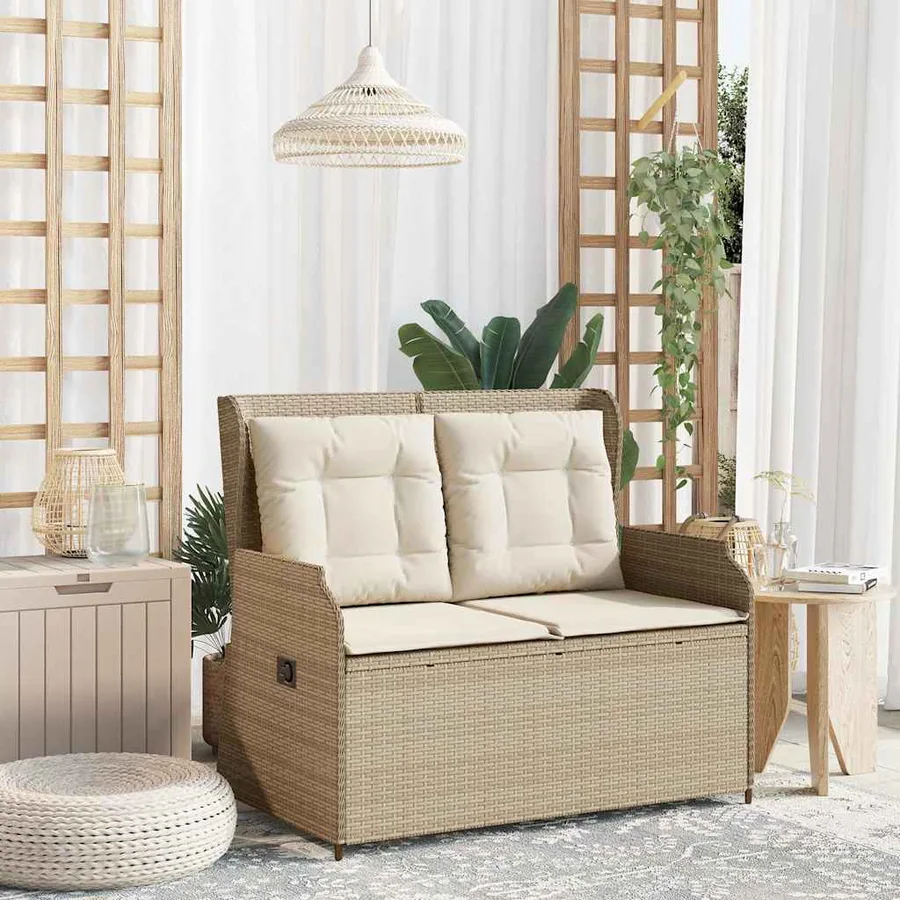 Banc inclinable de jardin avec coussins beige résine tressée - 3
