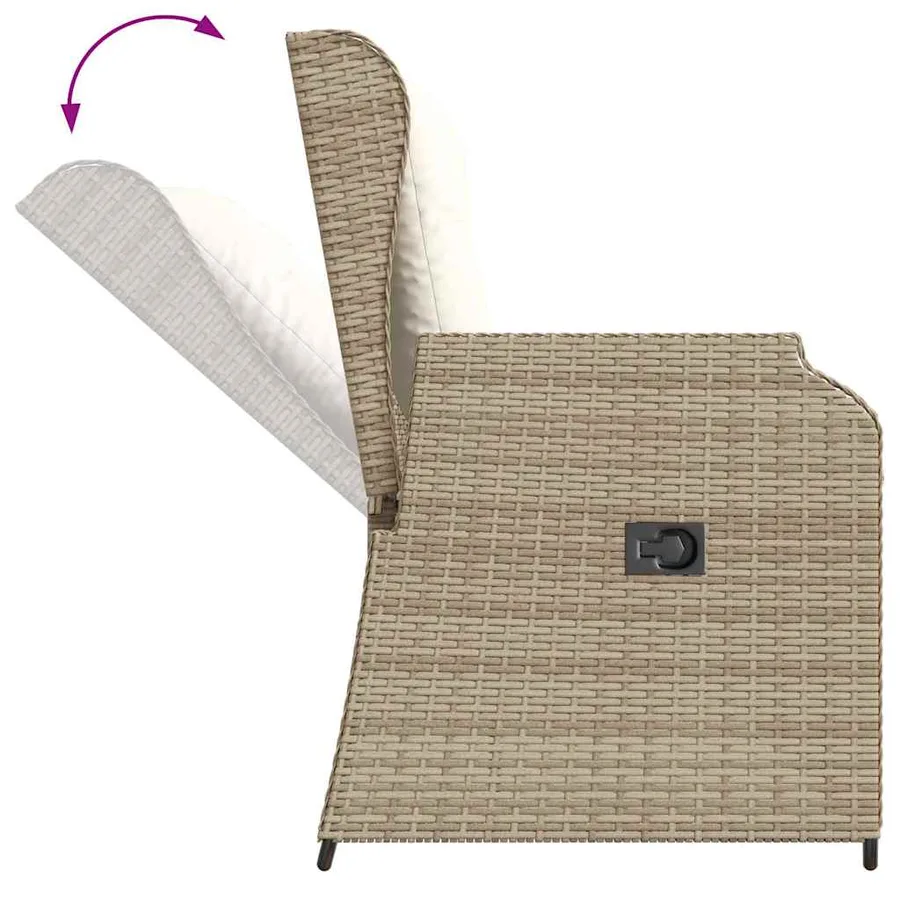 Banc inclinable de jardin avec coussins beige résine tressée - 7