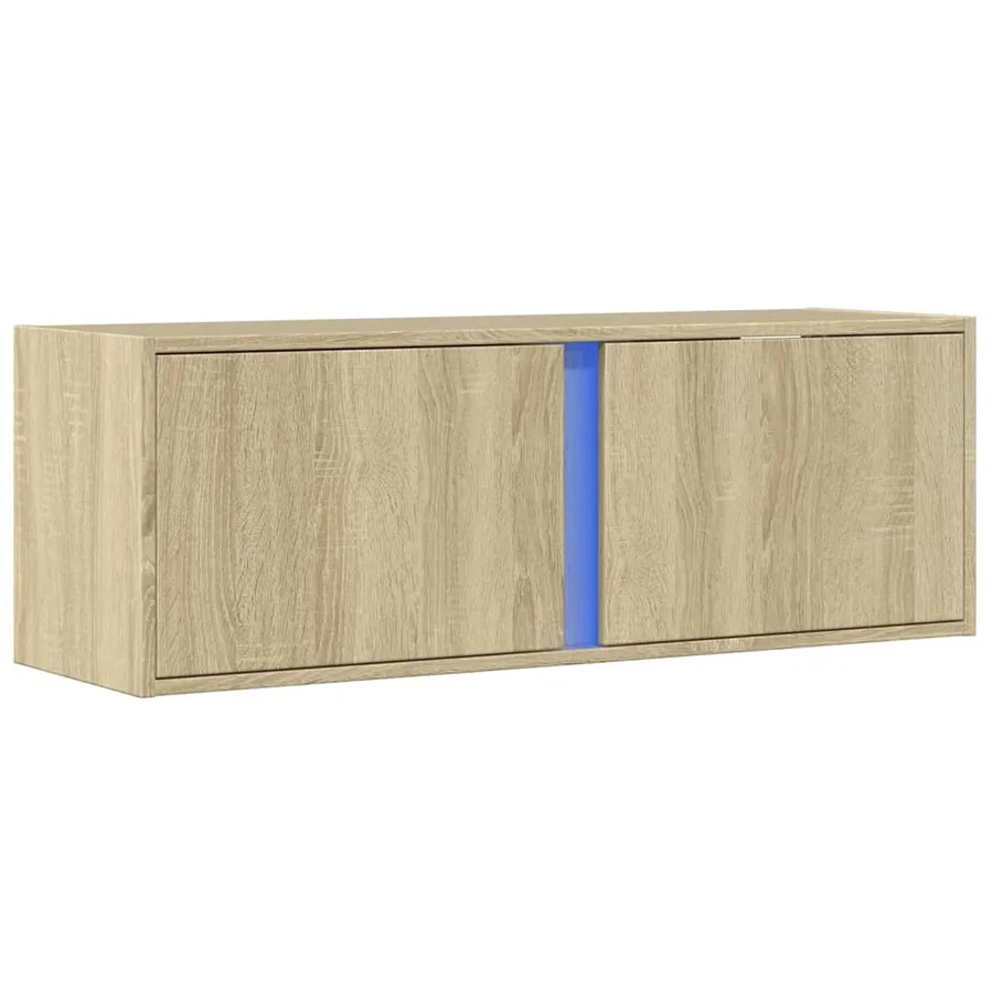 Meuble TV mural avec lumières LED chêne sonoma 100x31x35 cm - 3